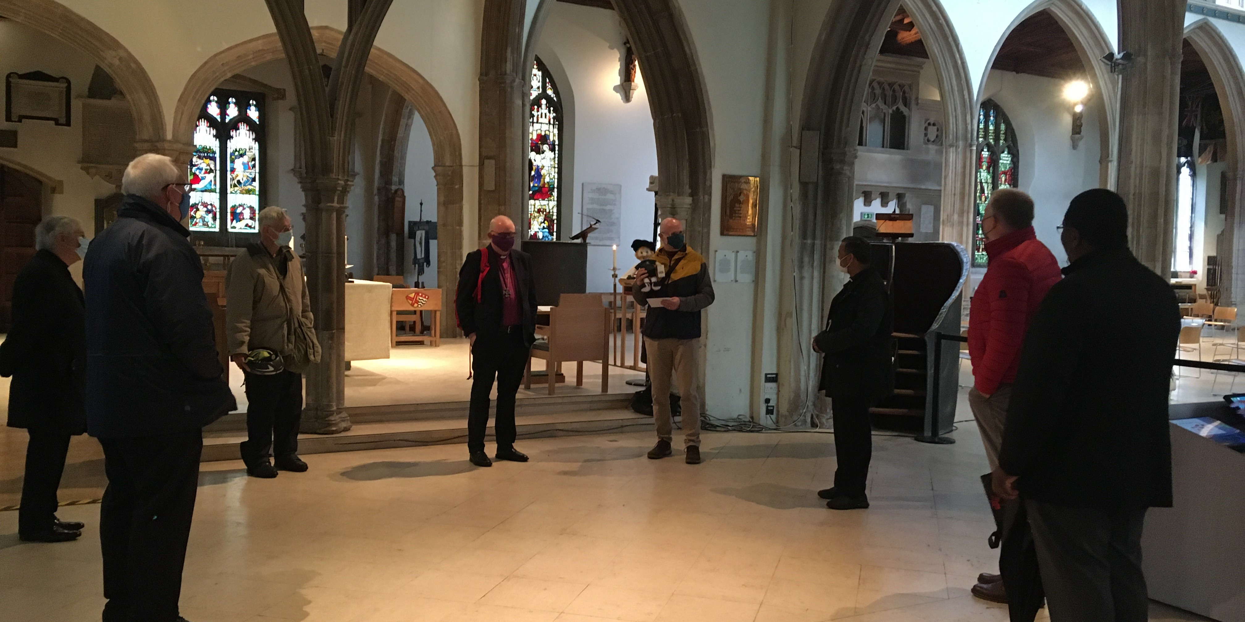 Church Leaders inside Chelmsford Cathedral presenting Nick Lear with leaving gifts
